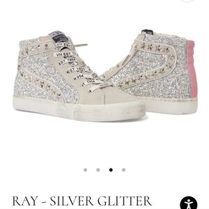 BNIB VH "RAY" Silver Glitter, Studded High-Top Sneakers